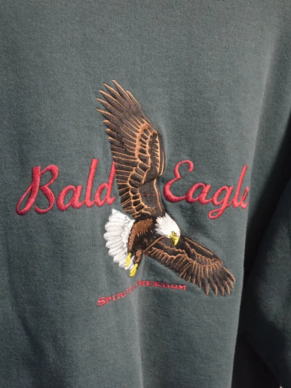 Dark green 'bald eagle' embroidered crewneck